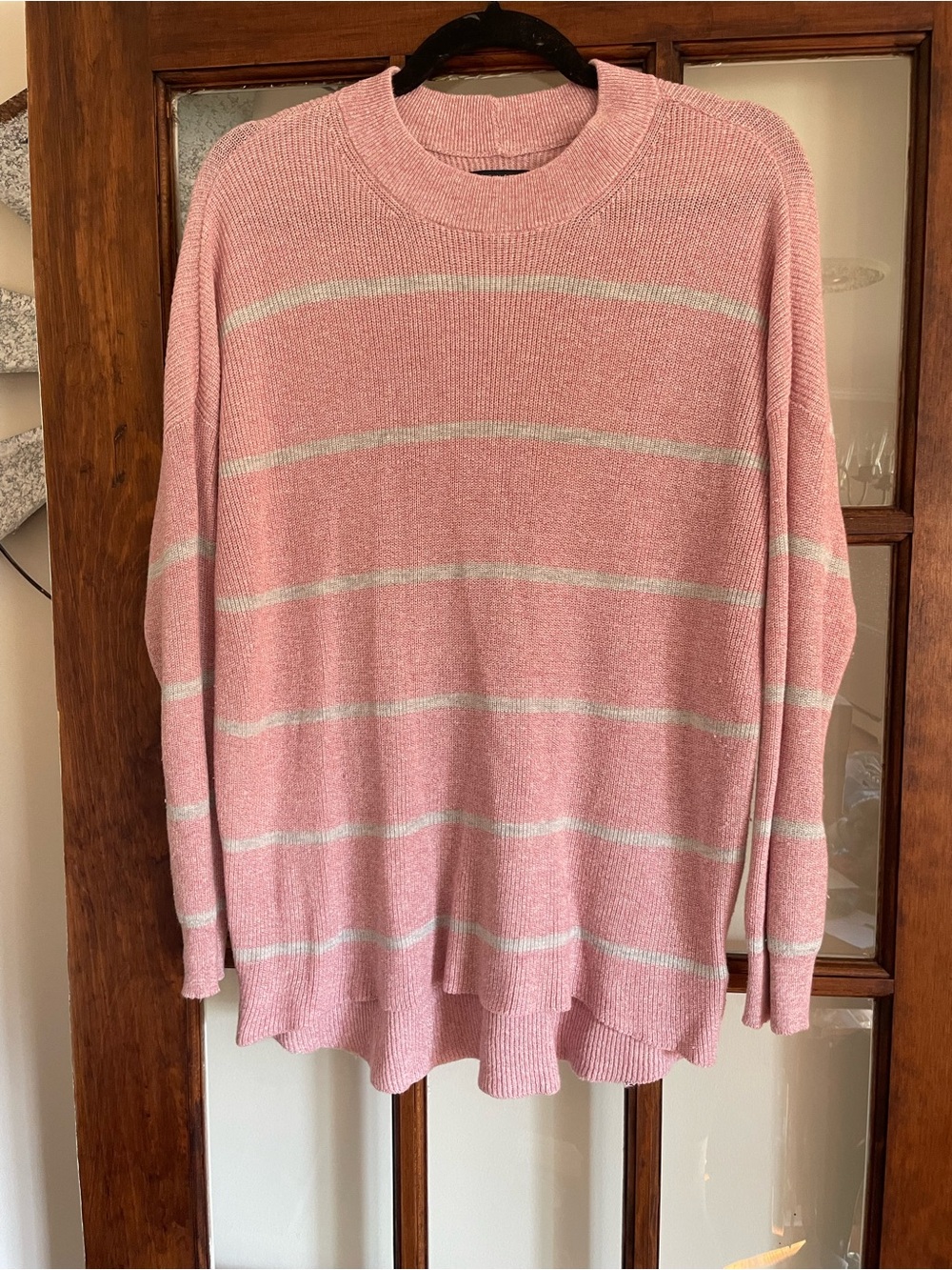 American Eagle Outfitters Pink Striped Crew Sweater